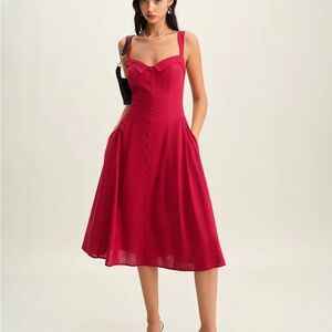 Red Sweetheart Neck Slip Midi Dress